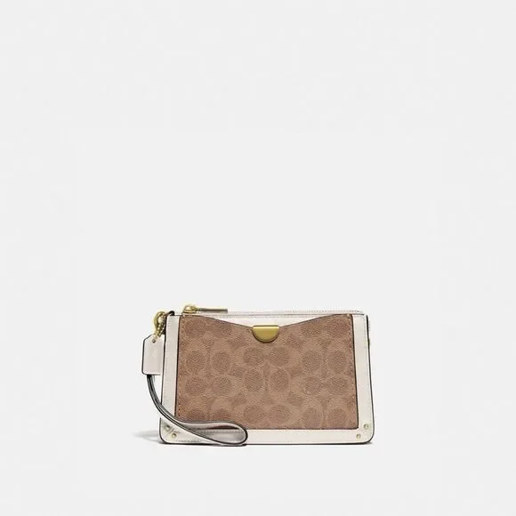 Coach Signature Dreamer Brown and White Women's Wristlet with Cherry Charm - Picture 2 of 9